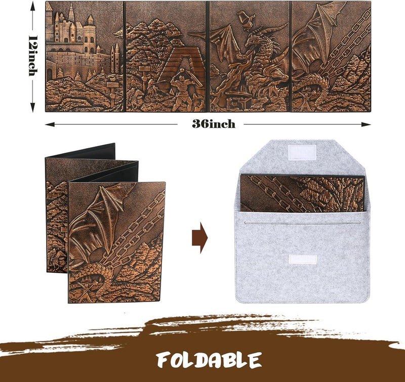 DNDND DM Screen 3D Faux-Leather Embossed Dragon with Four-Panel Pockets, DND Master Screen with Gorgeous Gift Flet Case for D&D Dungeons and Dragon Tabletop Game (Copper) - Image 2